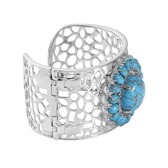 Genuine Mojave Blue Turquoise Gemstone Cuff Bracelet in Platinum Bond NWT - Picture 5 of 6